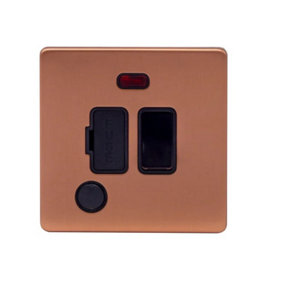 Brushed Copper Screwless Plate 13A Switched Fuse Connection Unit & Flex Outlet/Neon - Black Trim - SE Home