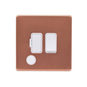 Brushed Copper Screwless Plate 13A Switched Fuse Connection Unit Flex Outlet - White Trim - SE Home