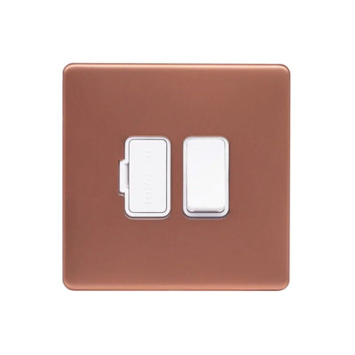 Brushed Copper Screwless Plate 13A Switched Fuse Connection Unit - White Trim - SE Home