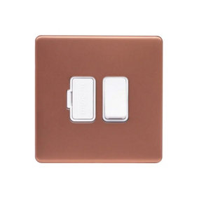Brushed Copper Screwless Plate 13A Switched Fuse Connection Unit - White Trim - SE Home