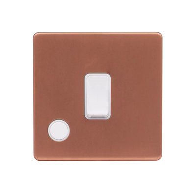 Brushed Copper Screwless Plate 20A 1 Gang Double Pole Switch Flex Outlet - White Trim - SE Home