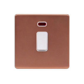 Brushed Copper Screwless Plate 20A 1 Gang Double Pole Switch & Neon-White Trim - White Trim - SE Home