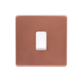 Brushed Copper Screwless Plate 20A 1 Gang Double Pole Switch - White Trim - SE Home
