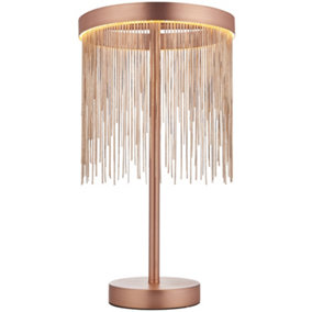 Brushed Copper Table Lamp Light & Waterfall Chain Shade - Integrated LED Module
