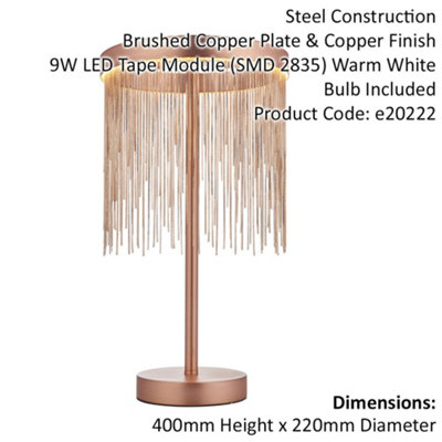 Brushed Copper Table Lamp Light & Waterfall Chain Shade - Integrated ...