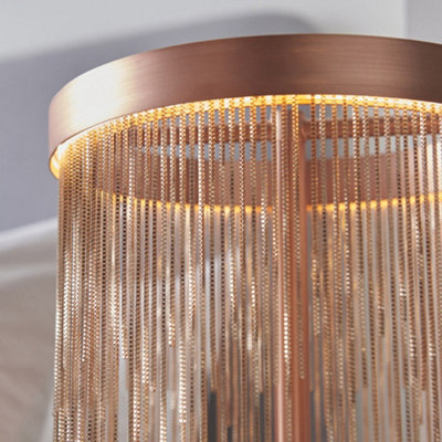 Brushed Copper Table Lamp Light & Waterfall Chain Shade - Integrated ...