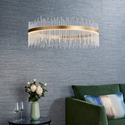 Brushed Gold Ceiling Pendant Light - Decorative Glass Rods - Integrated LED