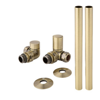 Brushed Gold Corner Heated Towel Rail Radiator Valves Pipe Connector Kit