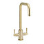 Brushed Gold Kitchen Sink Mixer Tap Swivel Spout Dual Levers
