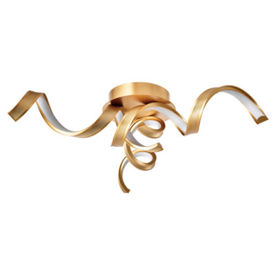 Brushed Gold LED Ceiling Light with Ribbon Strip Design