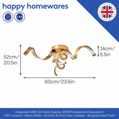 Brushed Gold LED Ceiling Light with Ribbon Strip Design