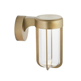 Brushed Gold Outdoor Wall Light with Glass Shade - IP44 Rated - Integrated LED