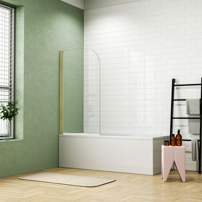 Brushed Gold Pivot Frameless Bath Shower Screen Easyclean Glass Panel ...