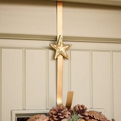 Brushed Gold Star Over Door Christmas Decoration Wreath Hanger Hook