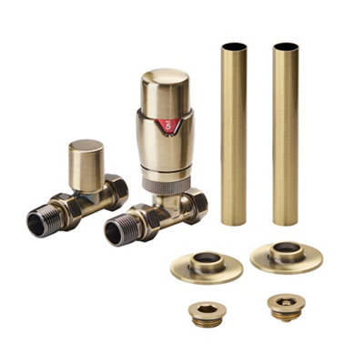 Brushed Gold Straight Radiator Valve Pipe Sleeves Thermostatic