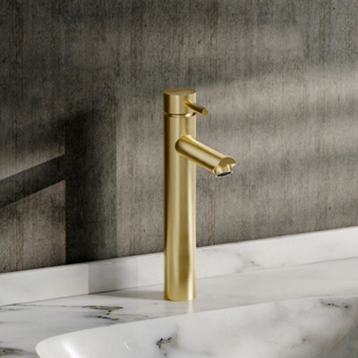 Brushed Gold Tall Single Handle Vessel Faucet Bathroom Basin Mixer Tap ...