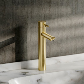 Brushed Gold Tall Single Handle Vessel Faucet Bathroom Basin Mixer Tap