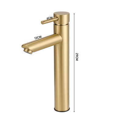 Hoimpro Brushed Gold Waterfall Spout Single Hole Bathroom Faucet, Stainless Steel Single Lever Bathroom Vanity Sink Faucet With Drain, CUPC Hose And Deck Plate