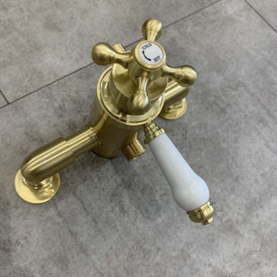 Brushed Gold Traditional Thermostatic Dual Control Exposed Shower Mixer Brass Price Comparisons | Compare The Build