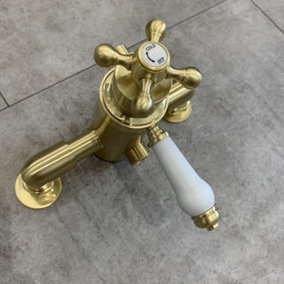 Brushed Gold Traditional Thermostatic Dual Control Exposed Shower Mixer Brass