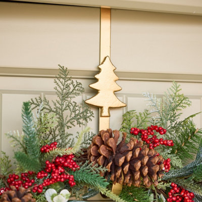 Brushed Gold Tree Over Door Christmas Wreath Hanger Hook - 3
