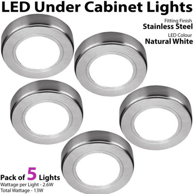 Brushed Nickel Round Under Cabinet Kitchen Lighting Kit with Natural ...