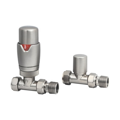 Brushed Nickel Thermostatic Radiator Valve Straight - 15mm x 1/2