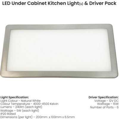 Brushed Nickel Ultra-Slim Kitchen Under Cabinet LED Light Kit with ...