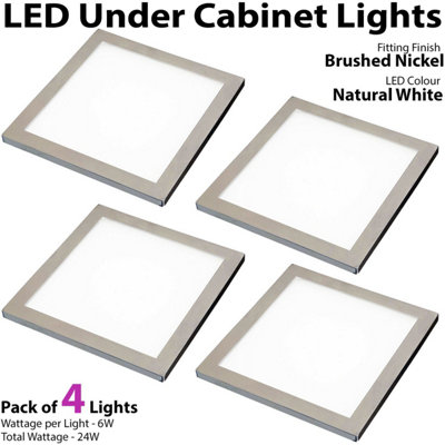 Brushed Nickel Ultra-Slim Square Under Cabinet Kitchen Light Kit with ...