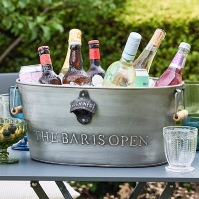 Brushed Silver 'Bar' Spring Summer Celebration Party Champagne Wine Ice Bucket with Handles Father's Day Gifts Ideas