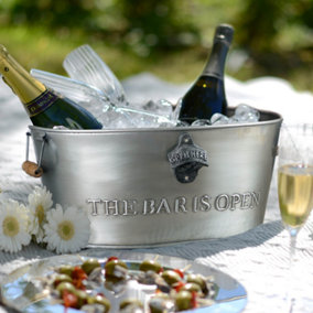 Brushed Silver 'Bar' Spring Summer Celebration Party Champagne Wine Ice Bucket with Handles Father's Day Gifts Ideas