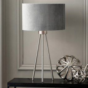 Brushed Silver Metal Tripod Table Lamp