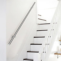 Brushed Stainless Steel Rounded Stair Handrail Kit Wall Mounted Step Stair Railing Banister with Handrail Bracket L 250 cm
