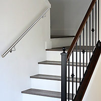 Brushed Stainless Steel Rounded Stair Handrail Kits Wall Mounted Step Stair Railing Banister with Handrail Bracket L 2 m