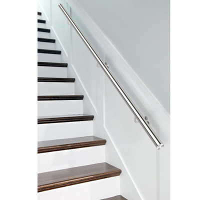 Brushed Stainless Steel Rounded Stair Handrail Kits Wall Mounted Step Stair Railing Banister with Handrail Bracket L 325 cm