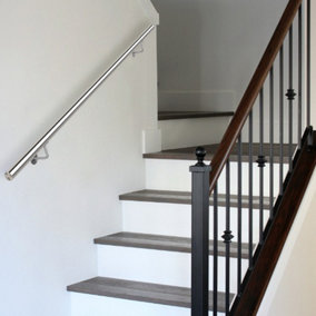 Brushed Stainless Steel Rounded Wall Stair Handrail Kits with Handrail Bracket L 2 m