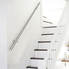 Brushed Stainless Steel Rounded Wall Stair Handrail Kits with Handrail Bracket L 220 cm