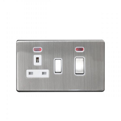 Brushed Stainless Steel Screwless 45A Neon Indicator Control Unit Socket