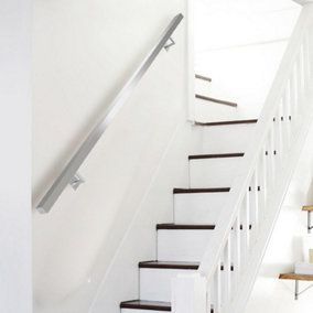 Brushed Stainless Steel Square Stair Handrail Kit Wall Mounted Step Stair Railing Banister with Handrail Bracket L 225 cm