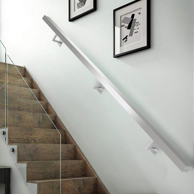 Brushed Stainless Steel Square Stair Handrail Kit Wall Mounted Step Stair Railing Banister with Handrail Bracket L 400cm