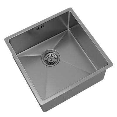 Brushed Steel 1.0 Single Bowl Kitchen Sink & Matching Waste - 440x440mm