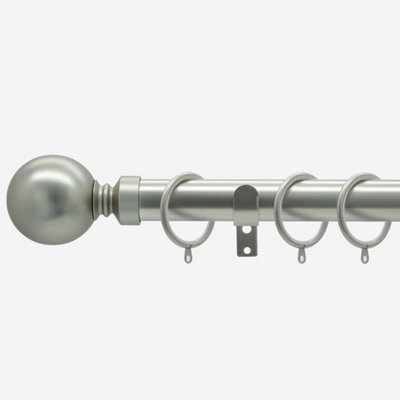 Brushed Steel 28mm Ball Fixed Length Metal Curtain Pole  440cm