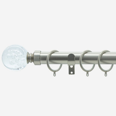 Brushed Steel 28mm Glass Bubbles Fixed Length Metal Curtain Pole  480cm