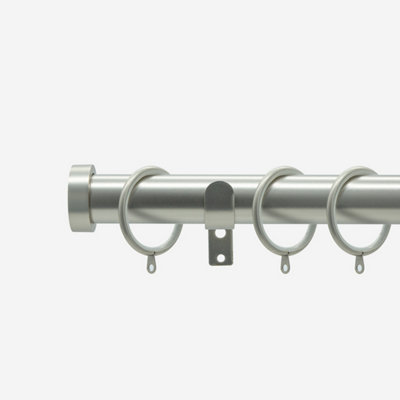 Brushed Steel 28mm Stud Fixed Length Metal Curtain Pole  200cm