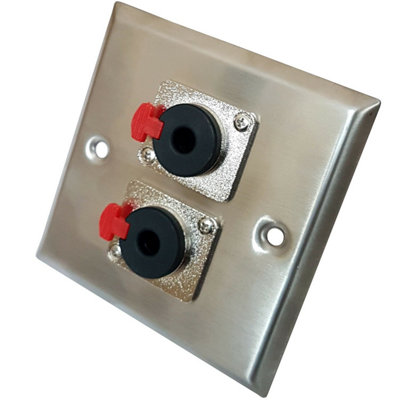 Brushed Steel 6.35mm 1/4" Stereo Outlet Wall Face Plate Headphone Microphone