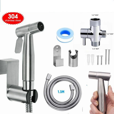 Brushed Steel Bathroom Rinse Spray Set with Diverter
