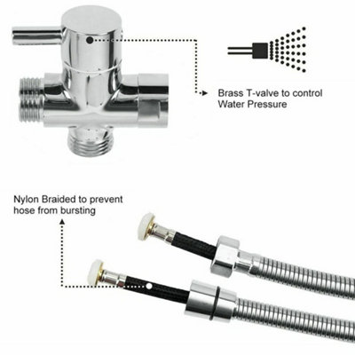 Brushed Steel Bathroom Rinse Spray Set with Diverter