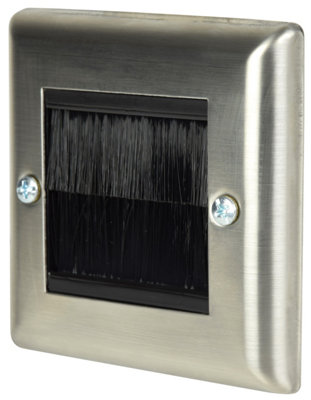 Brushed Steel Brush Wall Plate Single Gang Face Plate Cable Feed Through Cover Silver