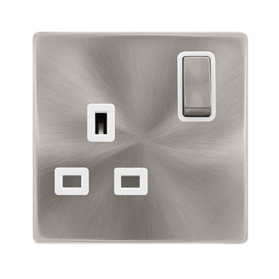 Brushed Steel Screwless Plate 1 Gang 13A DP Ingot Switched Plug Socket ...