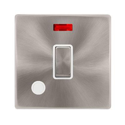 Brushed Steel Screwless Plate 1 Gang 20A Ingot DP Switch With Flex With Neon - White Trim - SE Home